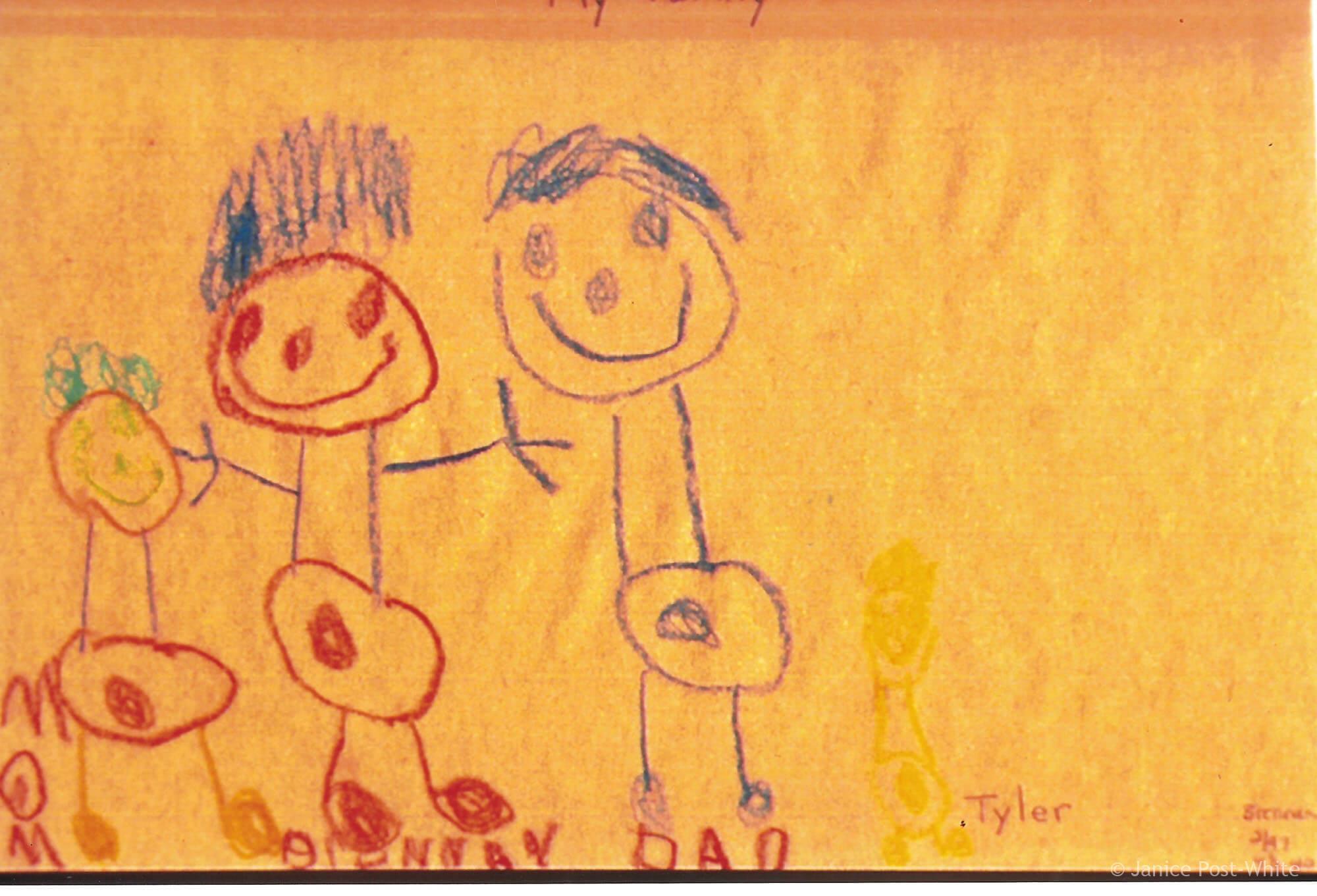 Fig 4. Ch. 8 - New Identities, New Perspectives. Brennan's drawing of his family from a 4-year old's perspective.